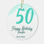 50th birthday add name date year green pastel bold keramik ornament (Links)