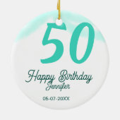 50th birthday add name date year green pastel bold keramik ornament (Hinten)