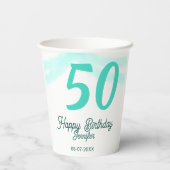 50th birthday add name date year green pastel bold pappbecher (Rückseite)