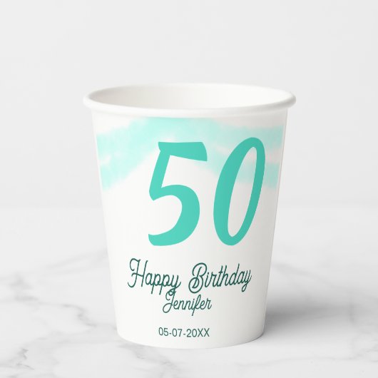 50th birthday add name date year green pastel bold pappbecher (Rückseite)