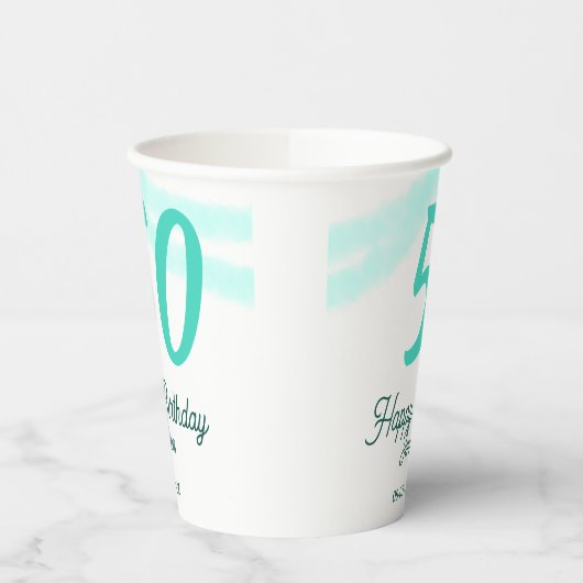 50th birthday add name date year green pastel bold pappbecher (Links)