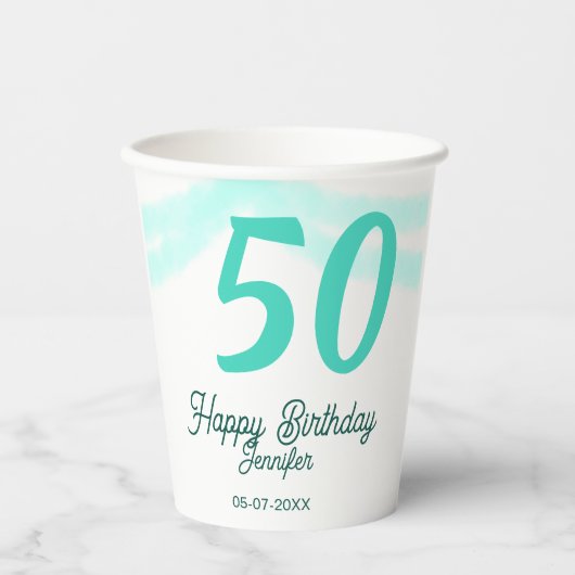 50th birthday add name date year green pastel bold pappbecher (Vorderseite)