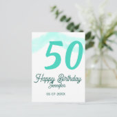 50th birthday add name date year green pastel bold postkarte (Stehend Vorderseite)