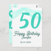 50th birthday add name date year green pastel bold postkarte (Vorne/Hinten)