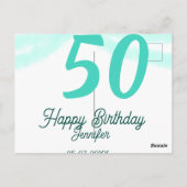 50th birthday add name date year green pastel bold postkarte (Rückseite)
