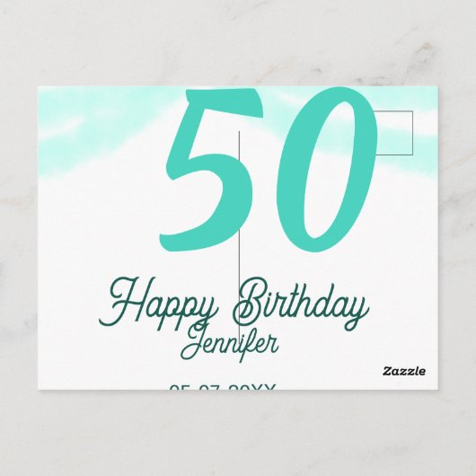 50th birthday add name date year green pastel bold postkarte (Rückseite)
