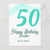 50th birthday add name date year green pastel bold postkarte (Vorderseite)