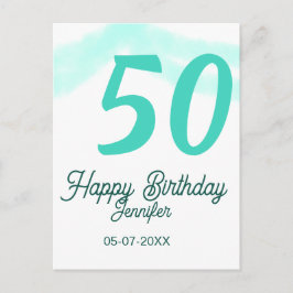 50th birthday add name date year green pastel bold postkarte
