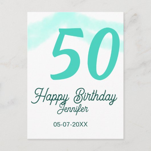 50th birthday add name date year green pastel bold postkarte (Vorderseite)