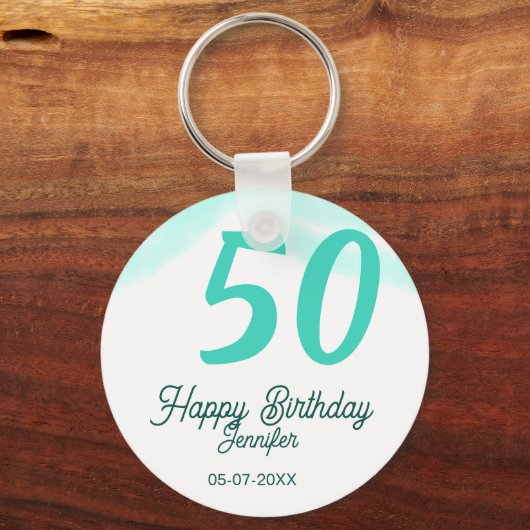 50th birthday add name date year green pastel bold schlüsselanhänger (Rückseite)