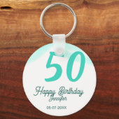 50th birthday add name date year green pastel bold schlüsselanhänger (Vorderseite)