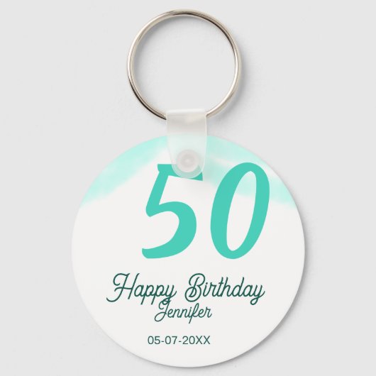 50th birthday add name date year green pastel bold schlüsselanhänger (Rückseite)