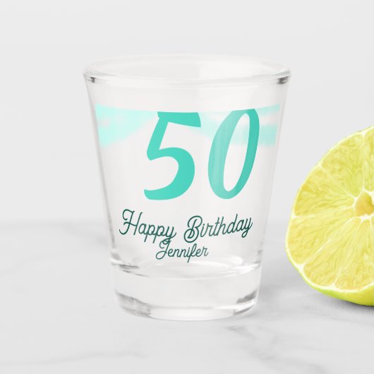 50th birthday add name date year green pastel bold schnapsglas (Vorderseite)
