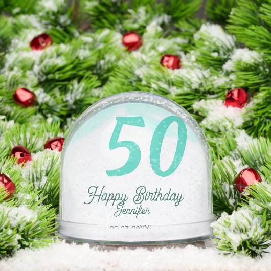 50th birthday add name date year green pastel bold schneekugeln (Weihnachten)