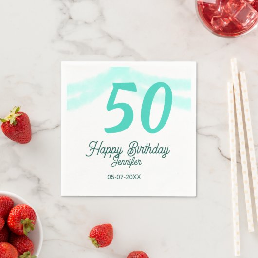50th birthday add name date year green pastel bold serviette (Beispiel)