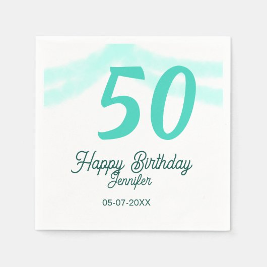 50th birthday add name date year green pastel bold serviette (Vorderseite)