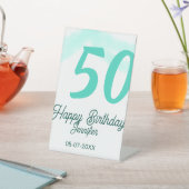 50th birthday add name date year green pastel bold sockelschild (In SItu)