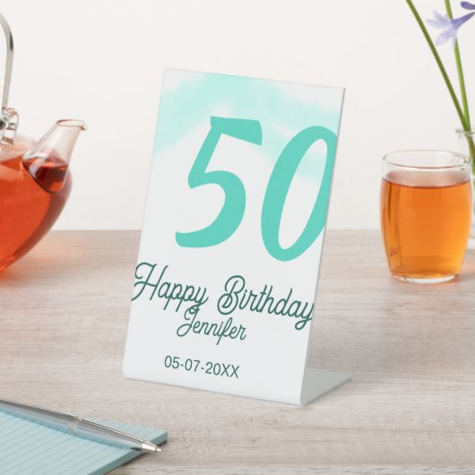 50th birthday add name date year green pastel bold sockelschild (In SItu)