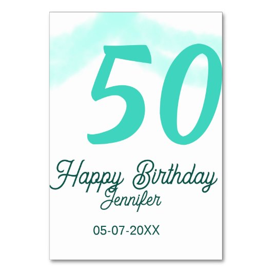 50th birthday add name date year green pastel bold tischnummer (Vorderseite)