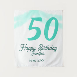 50th birthday add name date year green pastel bold wandteppich