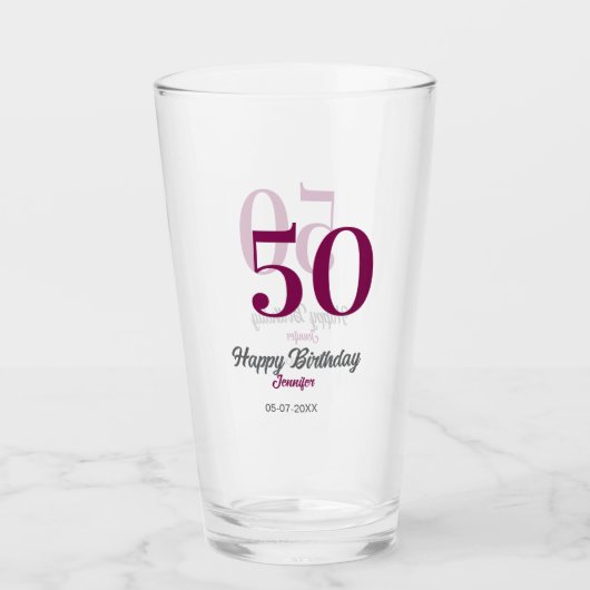 50th birthday add name date year mauve template glas (Vorderseite)