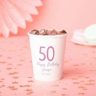 50th birthday add name date year pink template go pappbecher