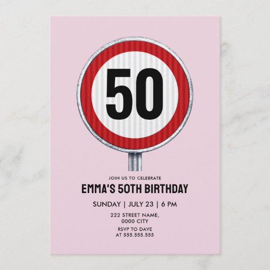 50th Birthday ANY AGE Speed Limit Sign Einladung (Vorderseite)