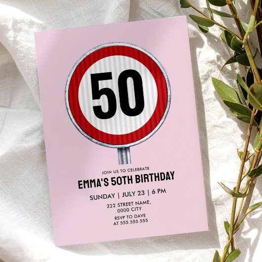 50th Birthday ANY AGE Speed Limit Sign Einladung