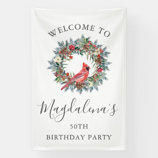50th Birthday Banner Red Cardinal Custom Welcome (Vertikal)