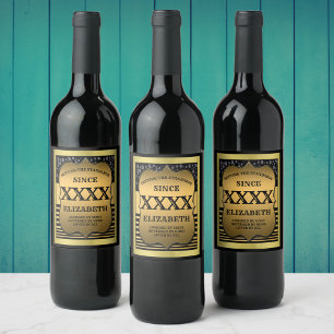 50th Birthday Black Gold Elegant Personalized Weinetikett