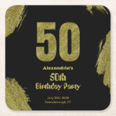 50th birthday black gold glitter party rechteckiger pappuntersetzer (Vorderseite)