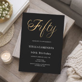 50th birthday black gold script typography einladung