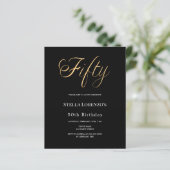 50th birthday black gold typography invitation (Stehend Vorderseite)