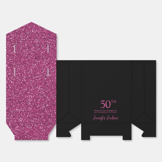 50th Birthday Black Hot Pink Glitter Thank You Geschenkschachtel (Ungefaltet)