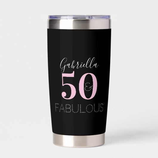 50th Birthday Black Pink Personalized Party Favor  Thermobecher (Vorderseite)