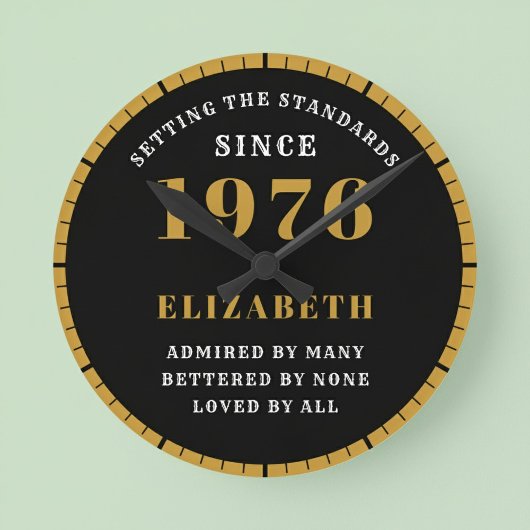 50th Birthday Born 1976 Black Gold Runde Wanduhr