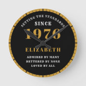 50th Birthday Born 1976 Black Gold Runde Wanduhr (Vorderseite)