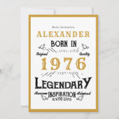 50th Birthday Born 1976 White Gold Legend Einladung (Vorderseite)