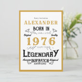 50th Birthday Born 1976 White Gold Legend Einladung (Stehend Vorderseite)