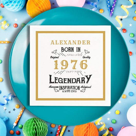 50th Birthday Born 1976 White Gold Legend Serviette