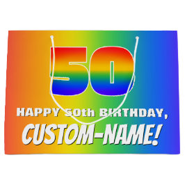 50th Birthday: Colorful, Fun Rainbow Pattern # 50 Große Geschenktüte