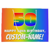 50th Birthday: Colorful, Fun Rainbow Pattern # 50 Große Geschenktüte (Rückseite)