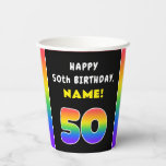 50th Birthday: Colorful Rainbow # 50, Custom Name Pappbecher<br><div class="desc">This bold and upbeat birthday paper cup design features the number “50“ having a multicolor rainbow spectrum inspired gradient pattern, along with the message “HAPPY 50th BIRTHDAY, ”, and a personalized recipient name. Cheerful paper cups like this might be fun to use at a party in honor of somebody’s 50th...</div>