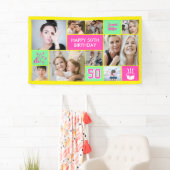 50th Birthday Custom Photo Collage Neon Yellow Banner (Insitu)