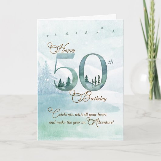 50th Birthday Evergreen Pines and Deer Nature Karte (Vorderseite)