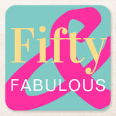 50th Birthday Fifty and Fabulous Bold Bright Party Rechteckiger Pappuntersetzer (Vorderseite)