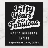 50th Birthday Fifty Years of Fabulous Retro Bold  Weinetikett (Einzelnes Label)