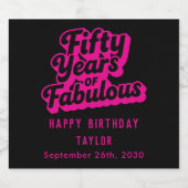 50th Birthday Fifty Years of Fabulous Retro Pink Schaumweinetikett (Einzelnes Label)
