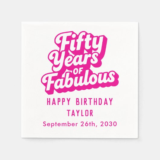 50th Birthday Fifty Years of Fabulous Retro Pink Serviette (Vorderseite)