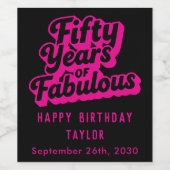 50th Birthday Fifty Years of Fabulous Retro Pink Weinetikett (Einzelnes Label)